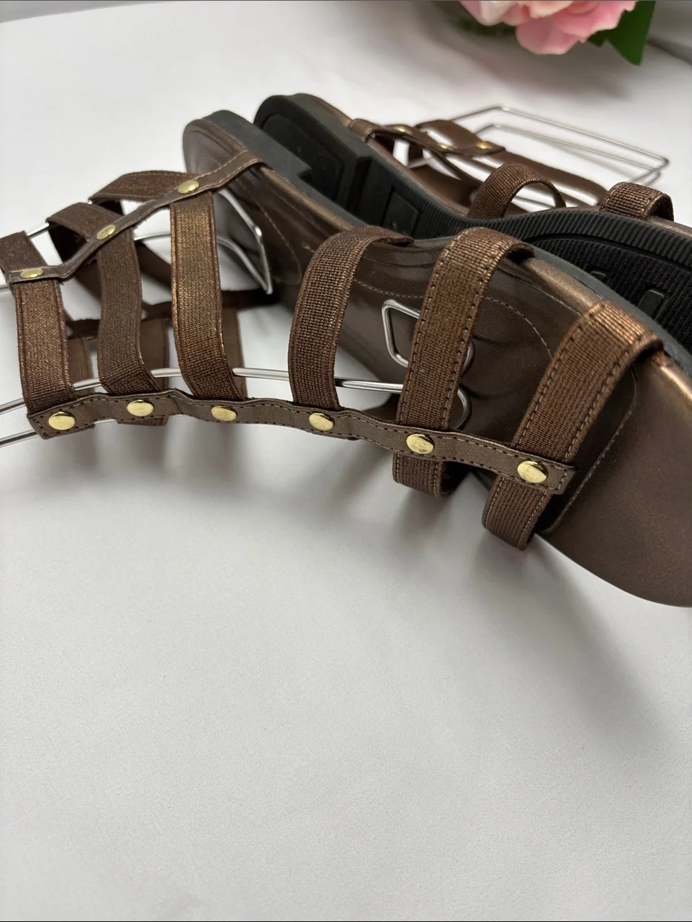 Dexflex Comfort Womens 6.5 Bronze Strappy Gold Studded Gladiator Sandals#478‎